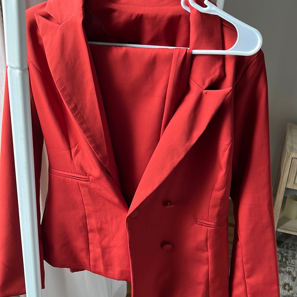 Red Pants Suit